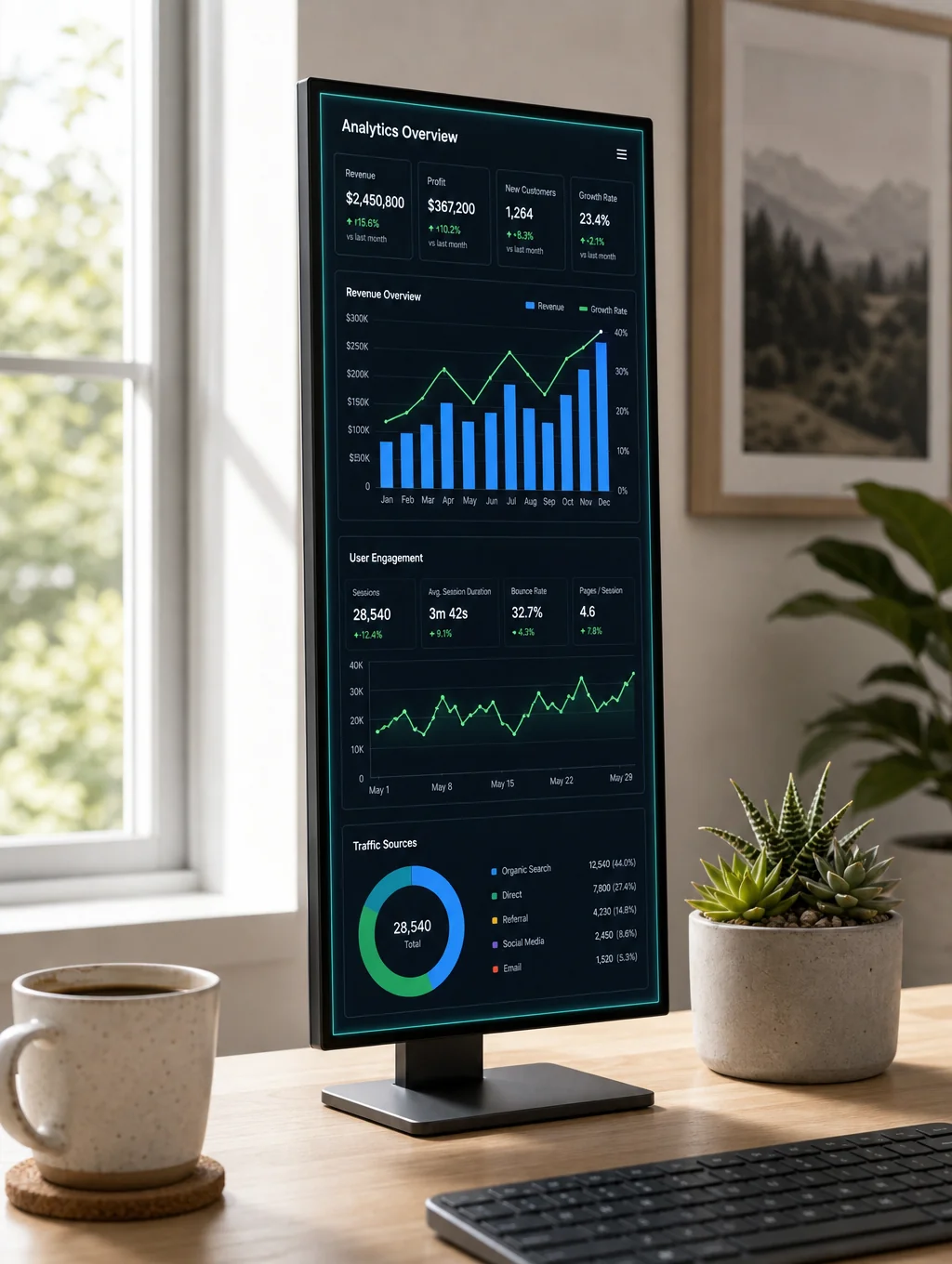 Data analytics dashboard showing growth metrics